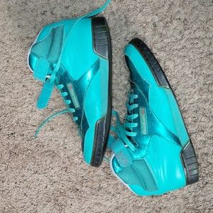 Green Metallic High Top Reebok Sneakers with Rain/Wet Effect